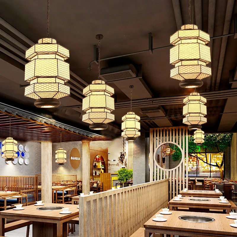 売却 中国風のシャンデリアレストランホテルフェイク古典的な六角形のシープスキン提灯中国風の鍋レストラン Led ランプ