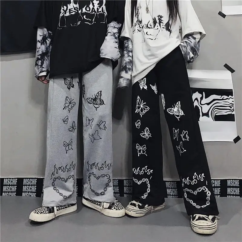 

Retro Wide Leg Pants Winter Fashion 2022 New Harajuku Love Printed Pants Women's Loose Casual Korean High Waist Sports Pants