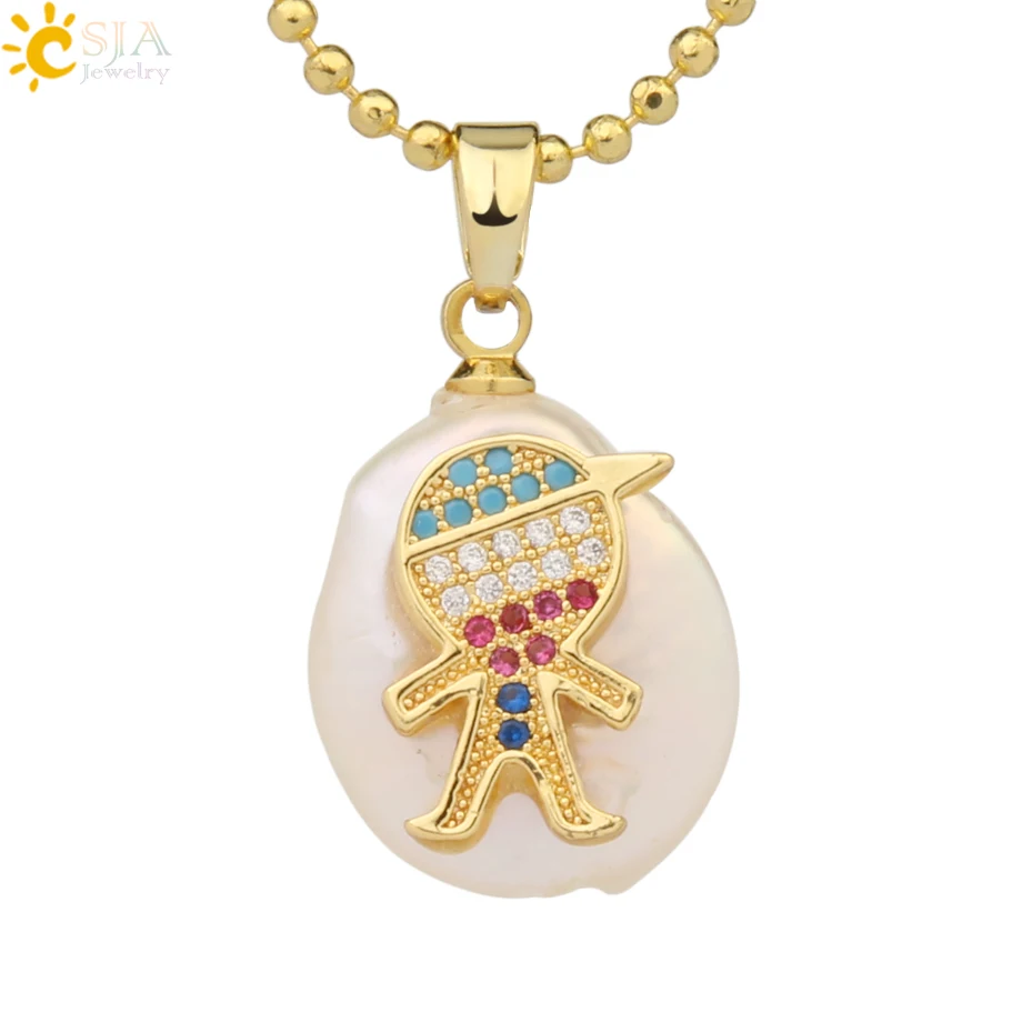 Necklace-H Csja кулон из пресноводного жемчуга крыло животное слон сова кролик растение кактус Подвески ожерелье со стразами для женщин Девушка G216 - Окраска металла: Necklace-H