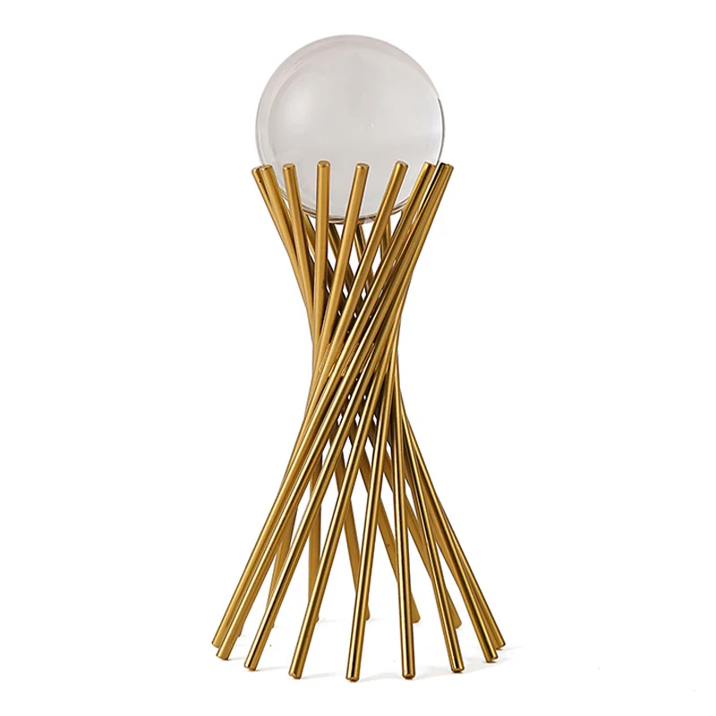 

INS Home Decor Golden Light Luxury Metal Crystal Ball Statue Crafts Ornament Decor TV cabinet Sculptures Decor Living Supplies
