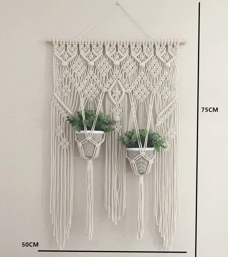 Hanging Basket 2B Макраме, подвесная корзина для кашпо, настенное растение ручной работы, вешалка для горшка, для помещений, фиолетовая окантовка и деревянный бисер, вечерние, свадебные, для украшения дома - Цвет: Hanging Basket 2B