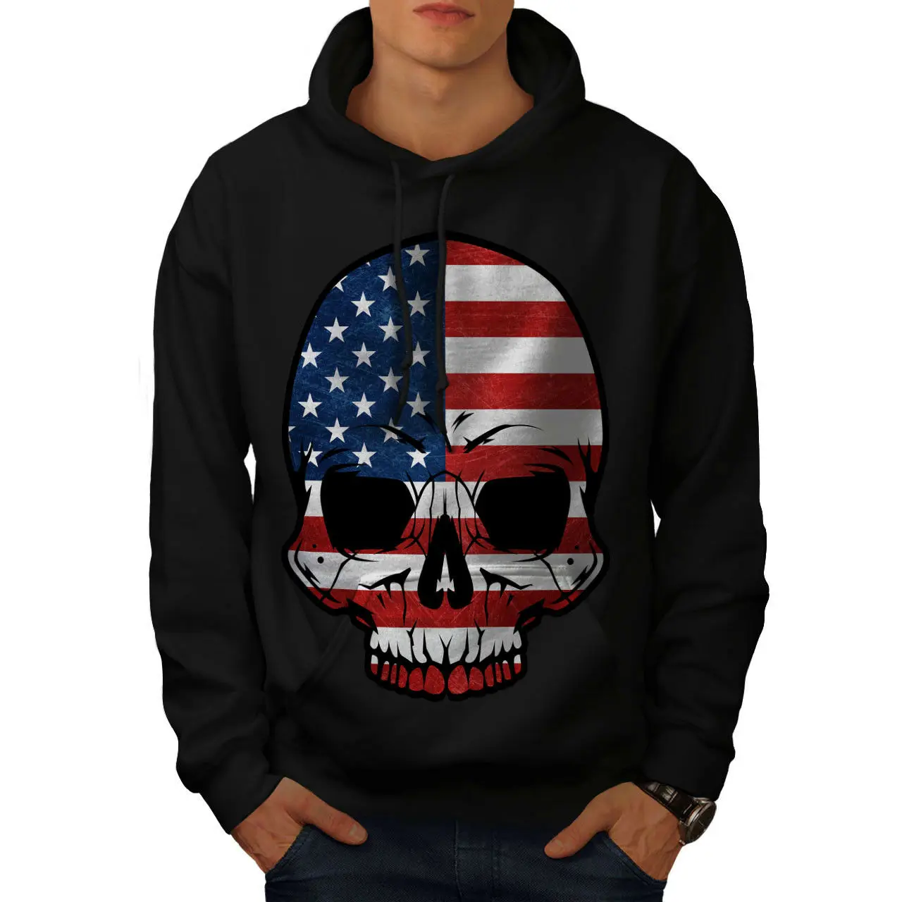 

Funny Skull Goth Flag Death USA Mens Hoodie USA Casual Hooded Sweatshirt mens hoodies