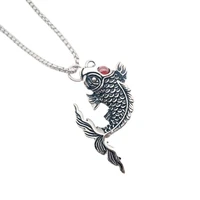 retro silver goldfish pendant necklace vintage color animal red stone eye fish necklace fashion jewelry