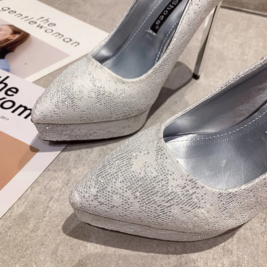 2020 роскошная женская обувь со стразами Цвет золотистый серебристый 12 5 см высокие