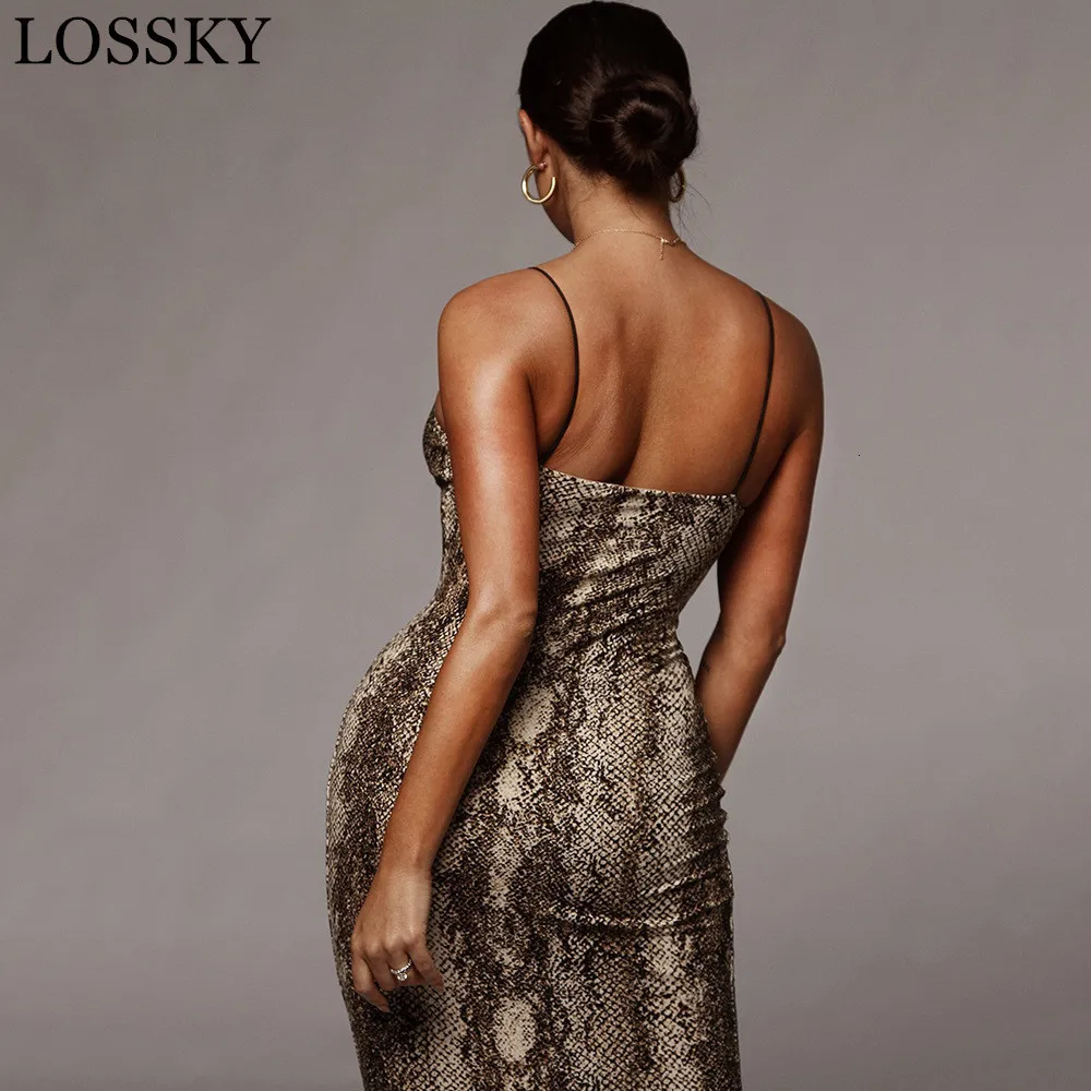 Sexy Leopard Snake Print Strap Midi Party Dress Sleeve Lace Bodycon Backless Slim Summer Elegant Long Beach Vestidos Robe | Женская