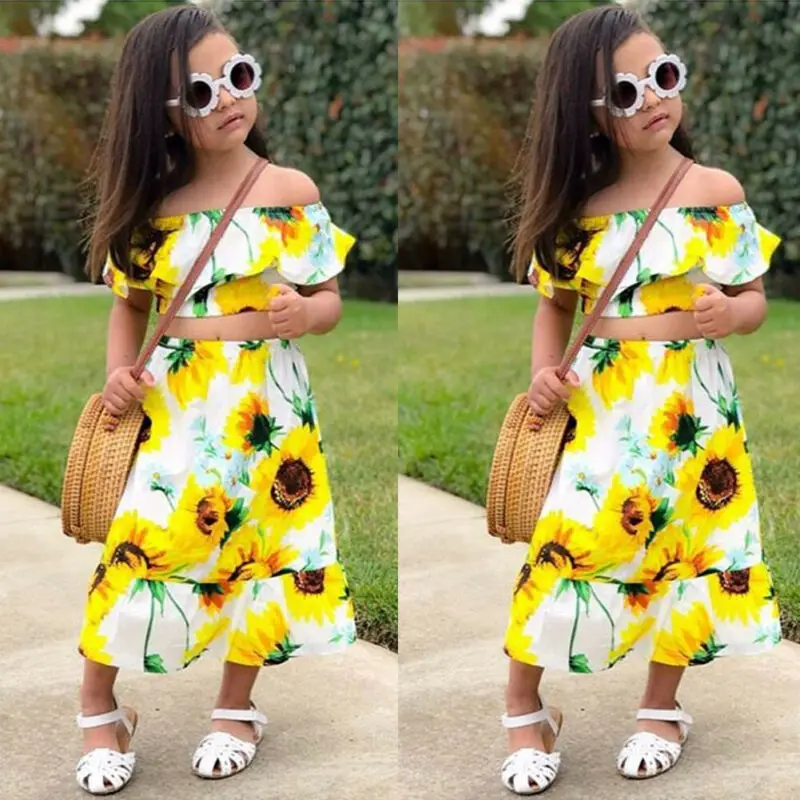 2 шт. однотонный укороченный топ с открытыми плечами и длинная юбка цветочным