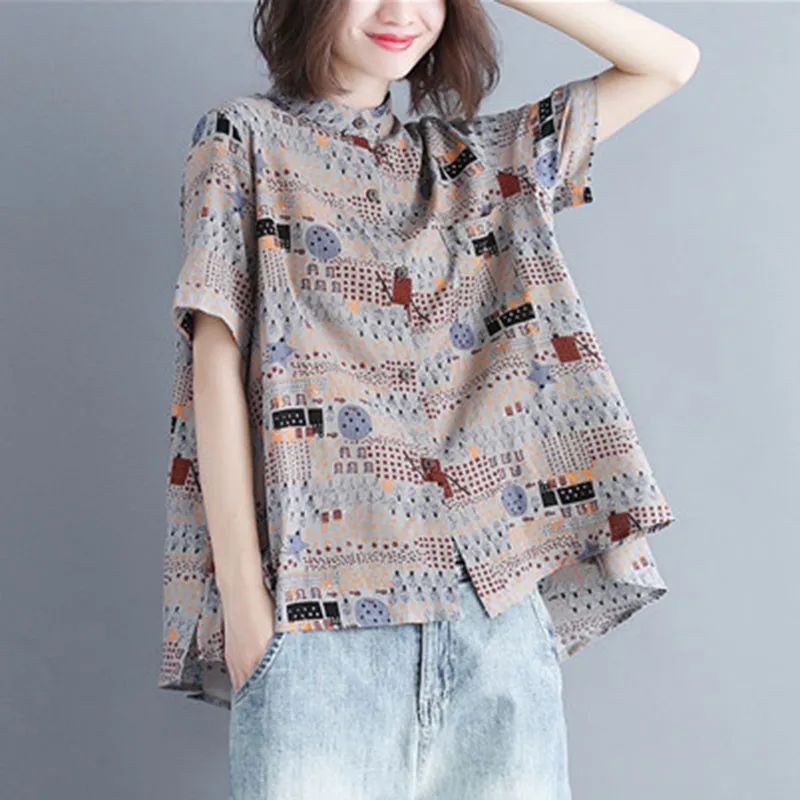 Женские рубашки из хлопка и льна повседневные свободные топы в винтажном стиле с