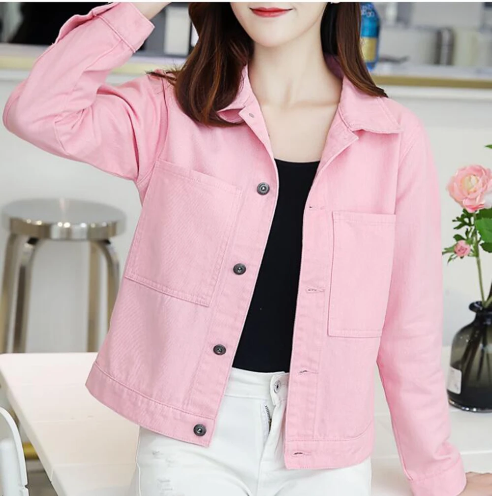 Женская короткая джинсовая куртка в Корейском стиле Повседневная приталенная
