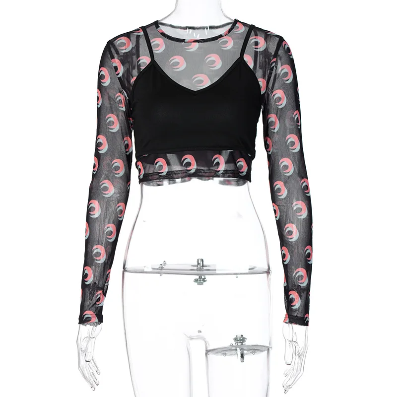 

Spring And Autumn New Women's Sexy Cute Fashion Print V-neck Pullover Slim Short Long Sleeve Top