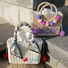 Сумка женская с вышивкой, соломенный саквояж на плечо с животными, Пляжная богемная Сумочка с фламинго, лето