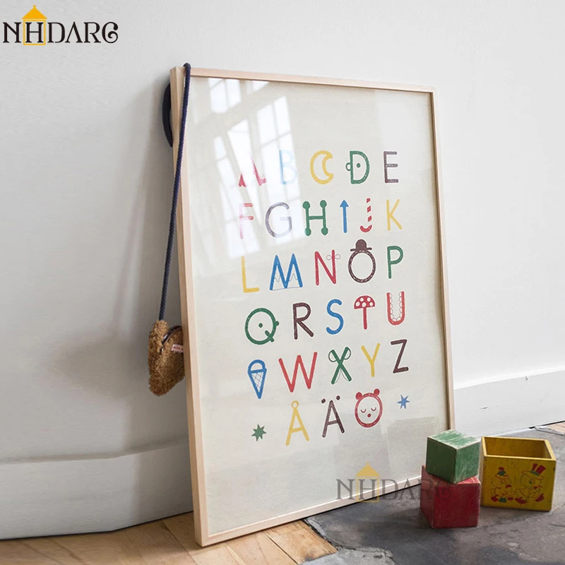 

Canvas Print Painting Poster Children's Education English 26 Letters Fun Wall Pictures Modern Cute Sweet Kids Room Home Decor