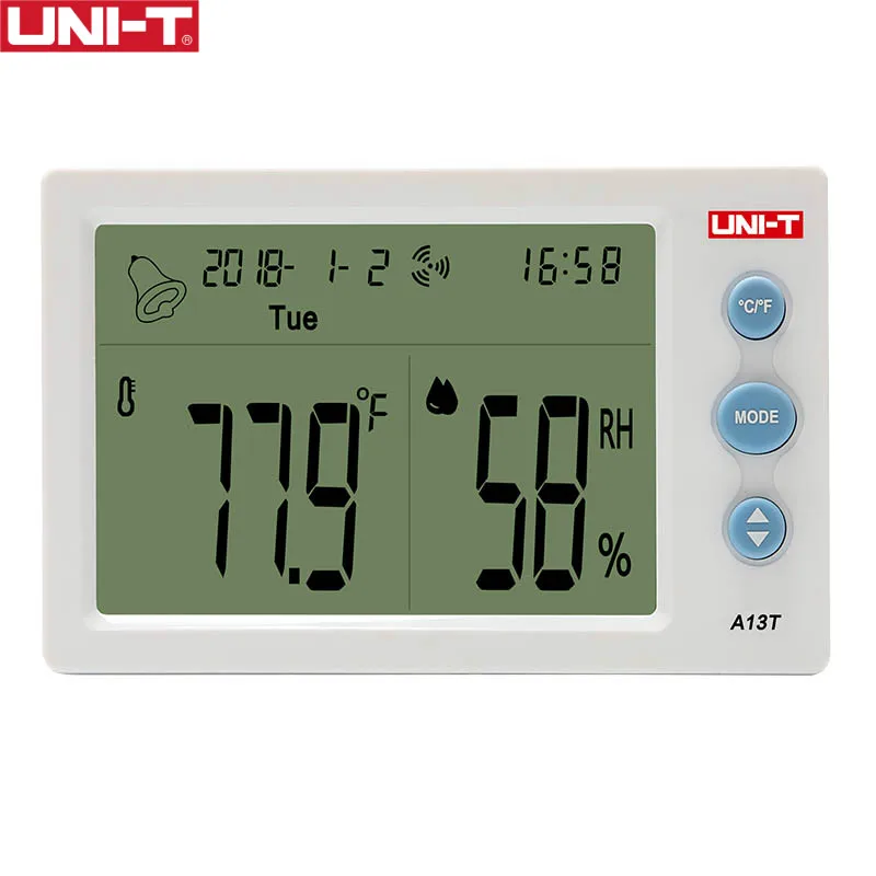 

UNI-T A13T Temperature Humidity Meter Indoor Temperature and Humidity Table Time/Date/Week/Temperature Humidity Display