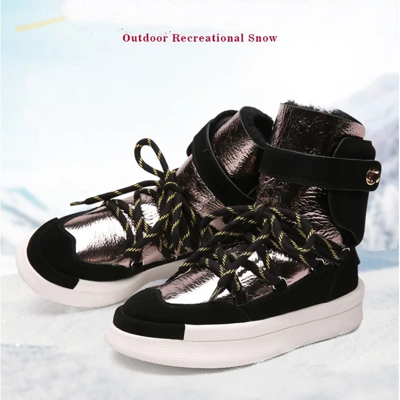 

platform shoes women ankle boots cow leather fur casual shoes woman flat winter warm snow boots hot winter shoes woman sneakers