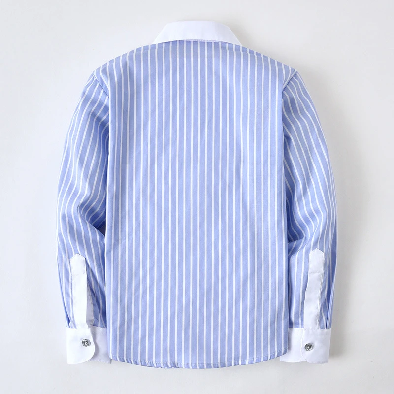 Детская хлопковая блузка с длинными рукавами синяя рубашка в полоску рубашки для