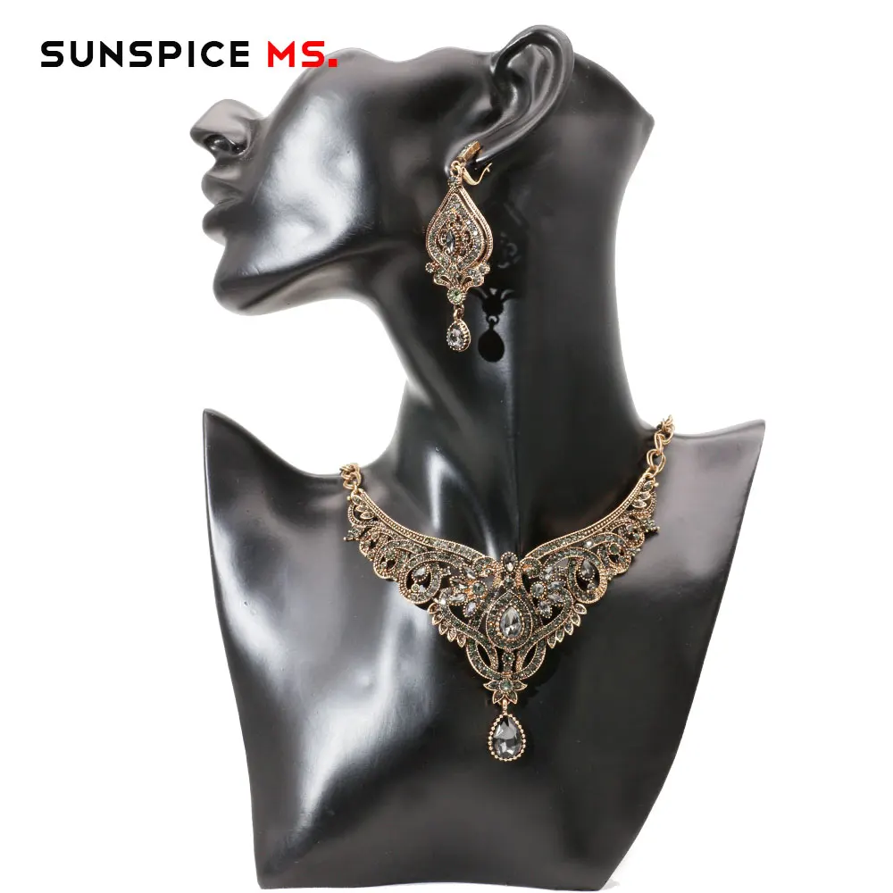 SUNSPICE-MS, Винтажные Ювелирные наборы, Длинный крючок, висячие серьги, ожерелье для женщин, турецкие свадебные ювелирные украшения, высокое качество, новинка