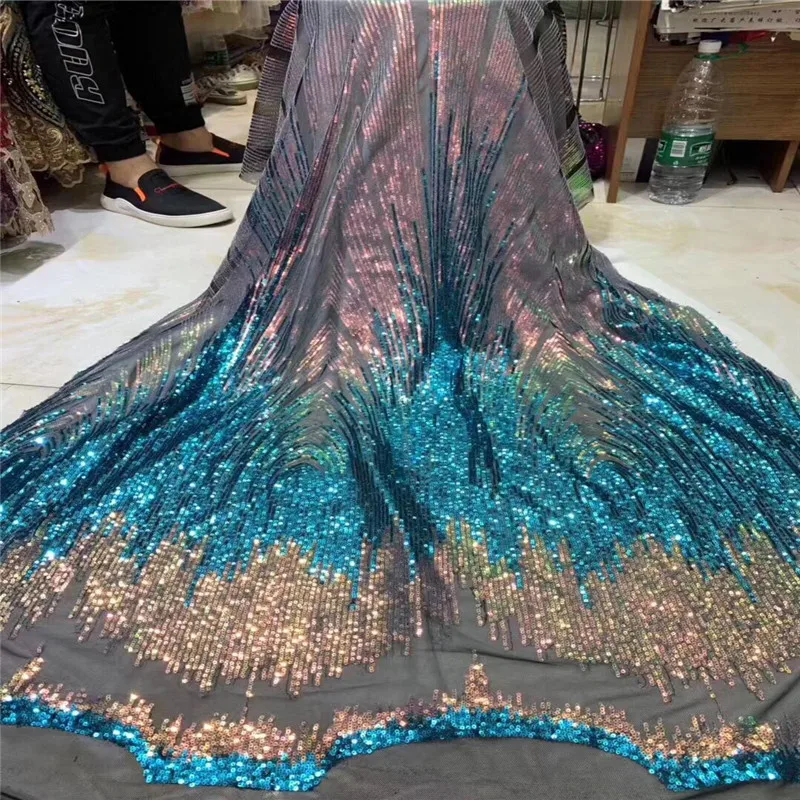 Sequins Style African Net Lace Elastic Fabrics 2019 High Quality Sequined Embroidered Mesh Material Wedding red | Дом и сад