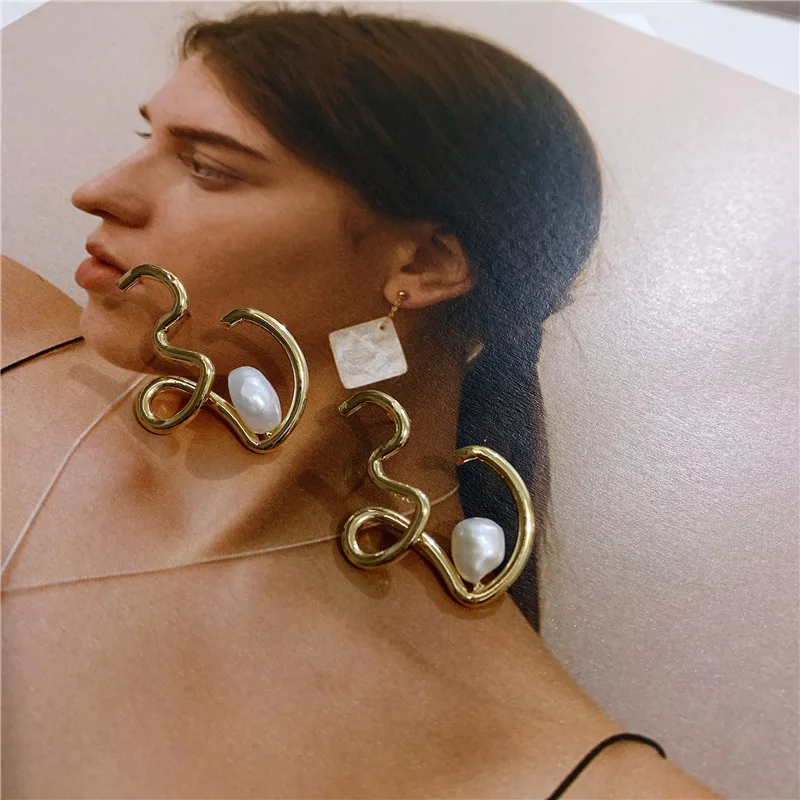 FFLACELL корейские шикарные простые металлические серьги-гвоздики неправильной