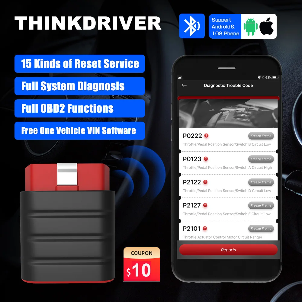 ThinkCar OBD Автомобильный диагностический сканер Bluetooth OBD2 считыватель кодов Android