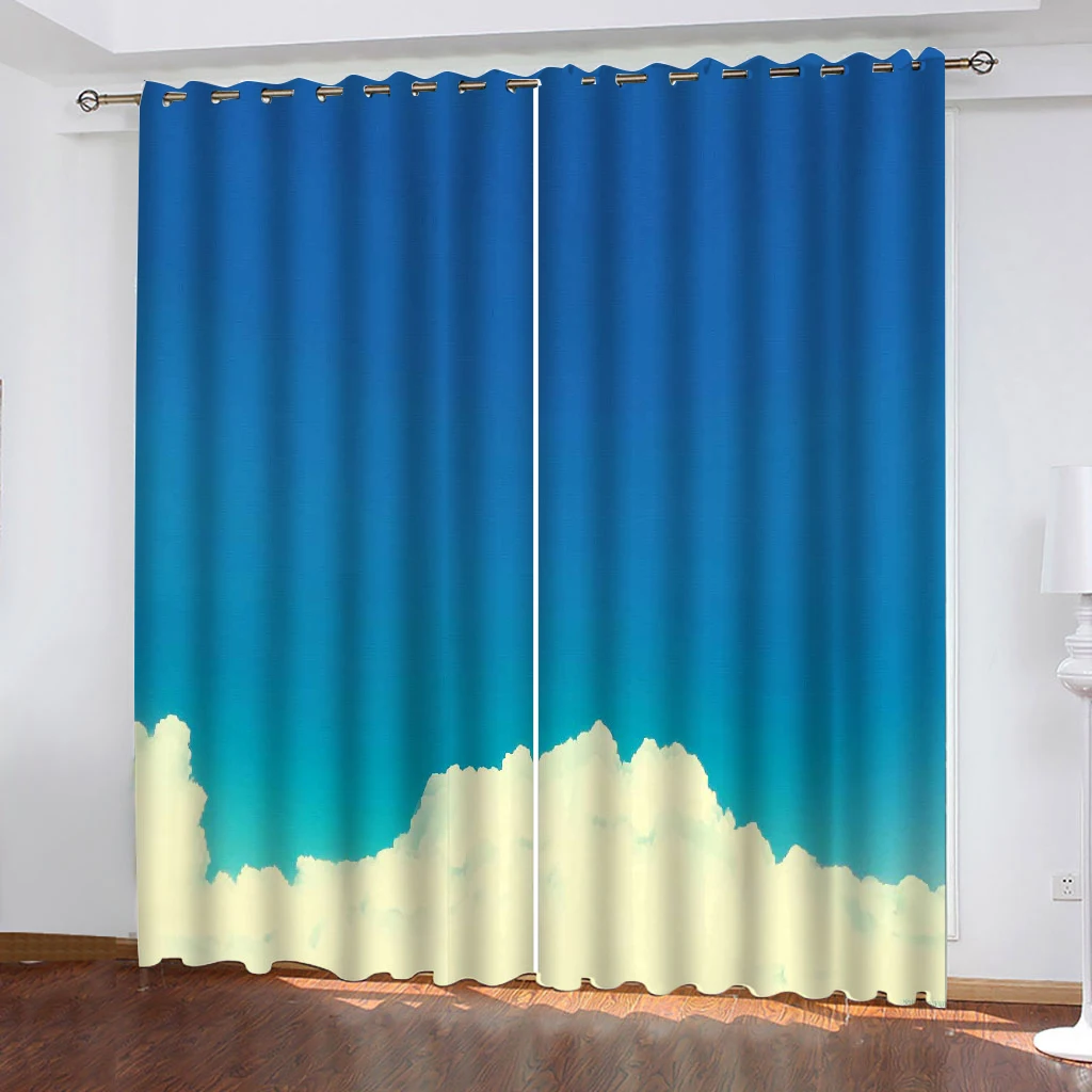 

Luxury Blackout 3D Window Curtains For Living Room Bedroom Drapes Solid color blue sky and white clouds Custom size