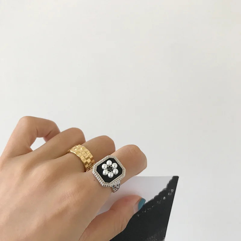 Женские квадратные кольца из серебра 925 пробы с жемчугом | Украшения и аксессуары