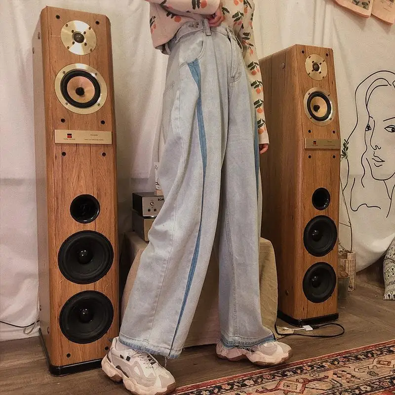 

Jeans Women Wide Leg Trousers Panelled Vintage Washed Full Slouchy Jean Harajuku Student Autumn Leisure Fashion Loose Daily New