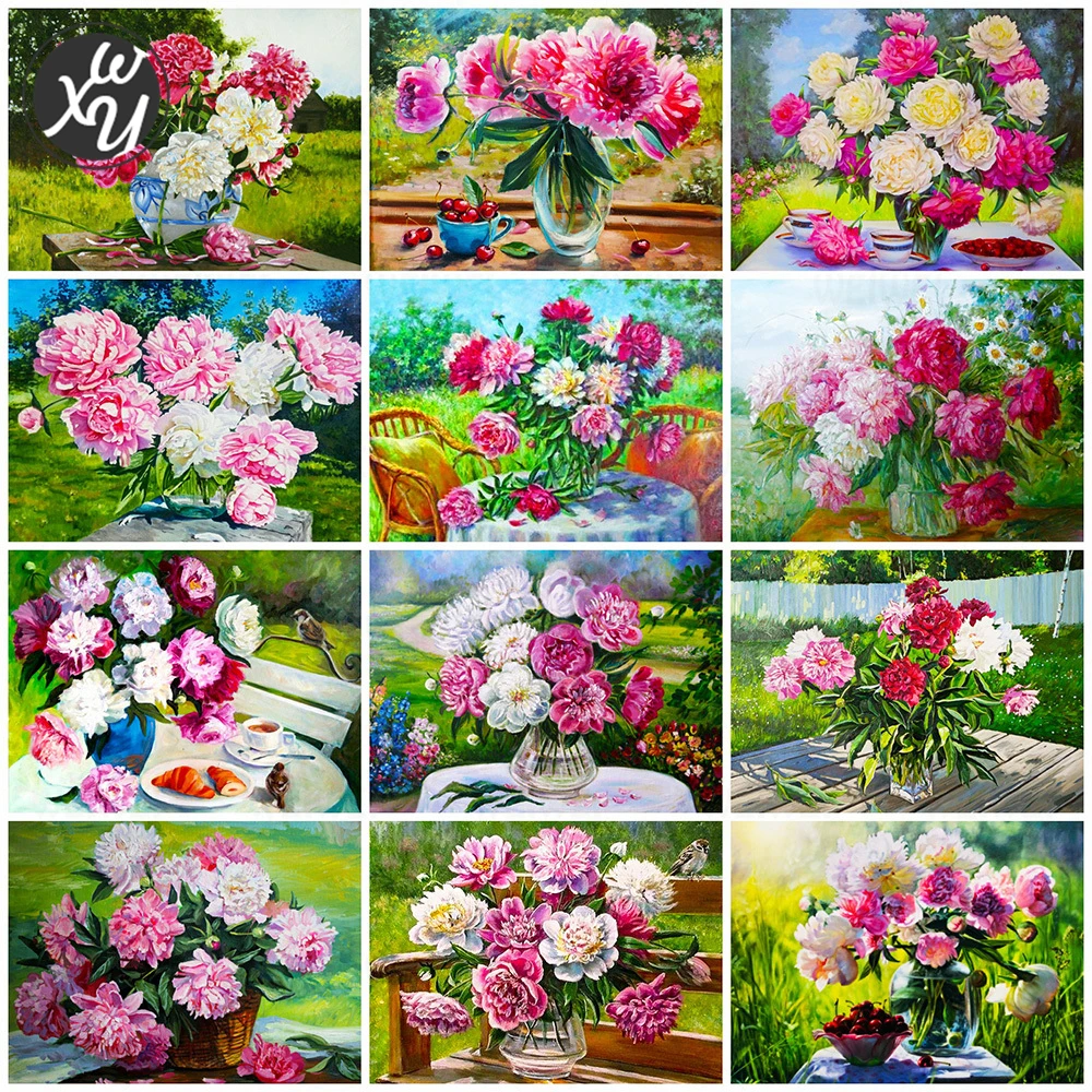 

Diamond Painting Peony Square Round Mosaic Art Flowers Full Drill Cross Stitch Kits for Adults Rhinestones Accessories for Decor