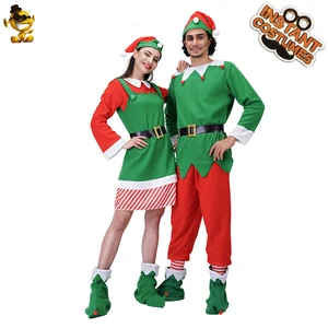 Рождественский костюм для взрослых пар, костюм деда мороза, забавный женский наряд зеленого эльфа, Эльфийская одежда
