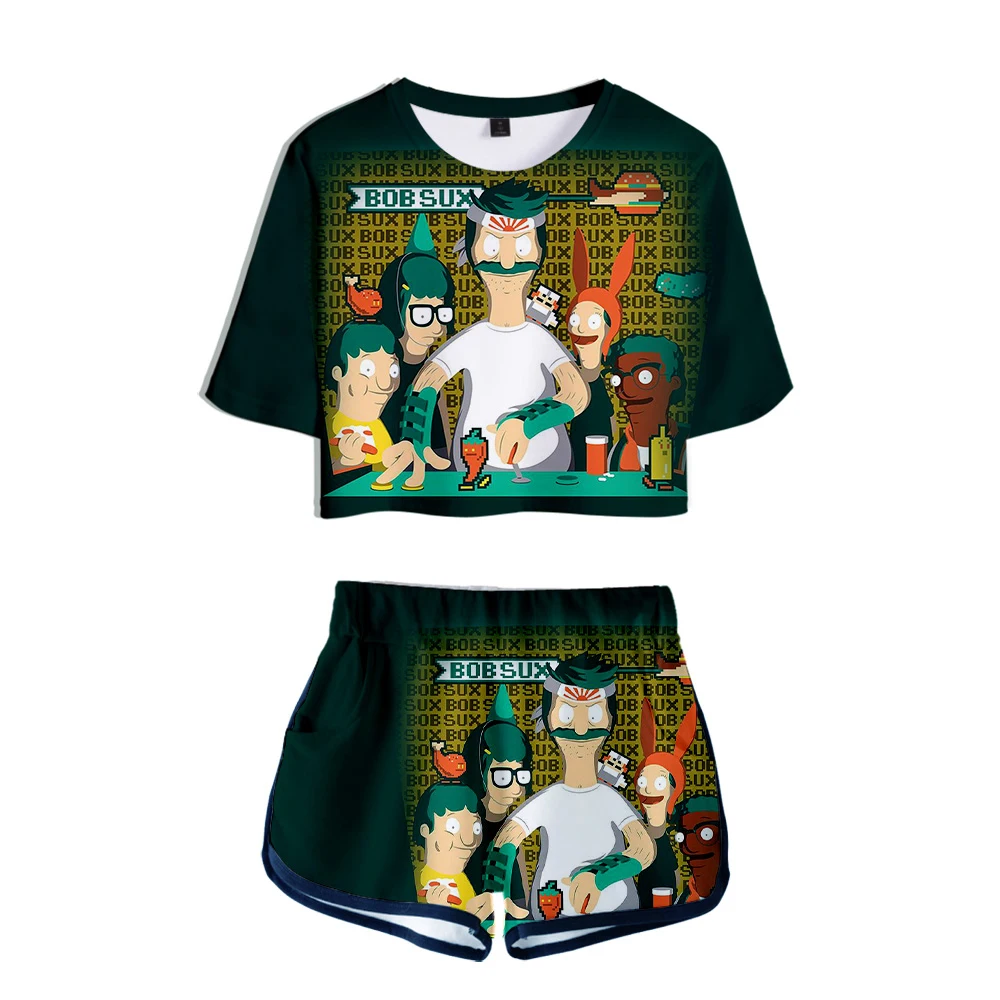 

2021Cartoon Movie Bob's Burgers T-shirts shorts Pants Dew navel Sport suit Girl Short Suits Girl Summer Fashion Two Pieces sets