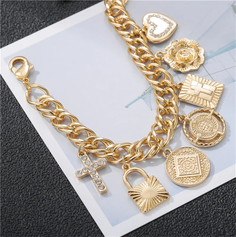 

Gold Copper Cross Heart Female Bracelets Charms Fashion Chain Bracelet For Women Bracelet Femme Gift
