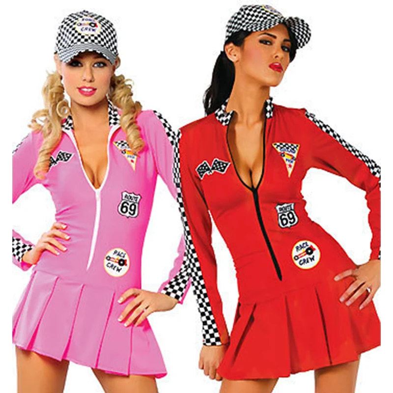 

Lady Racing Squad Cheerleader Costume Sports Car Racing Girl High School Cosplay Carnival Party Fancy Dress Outfits