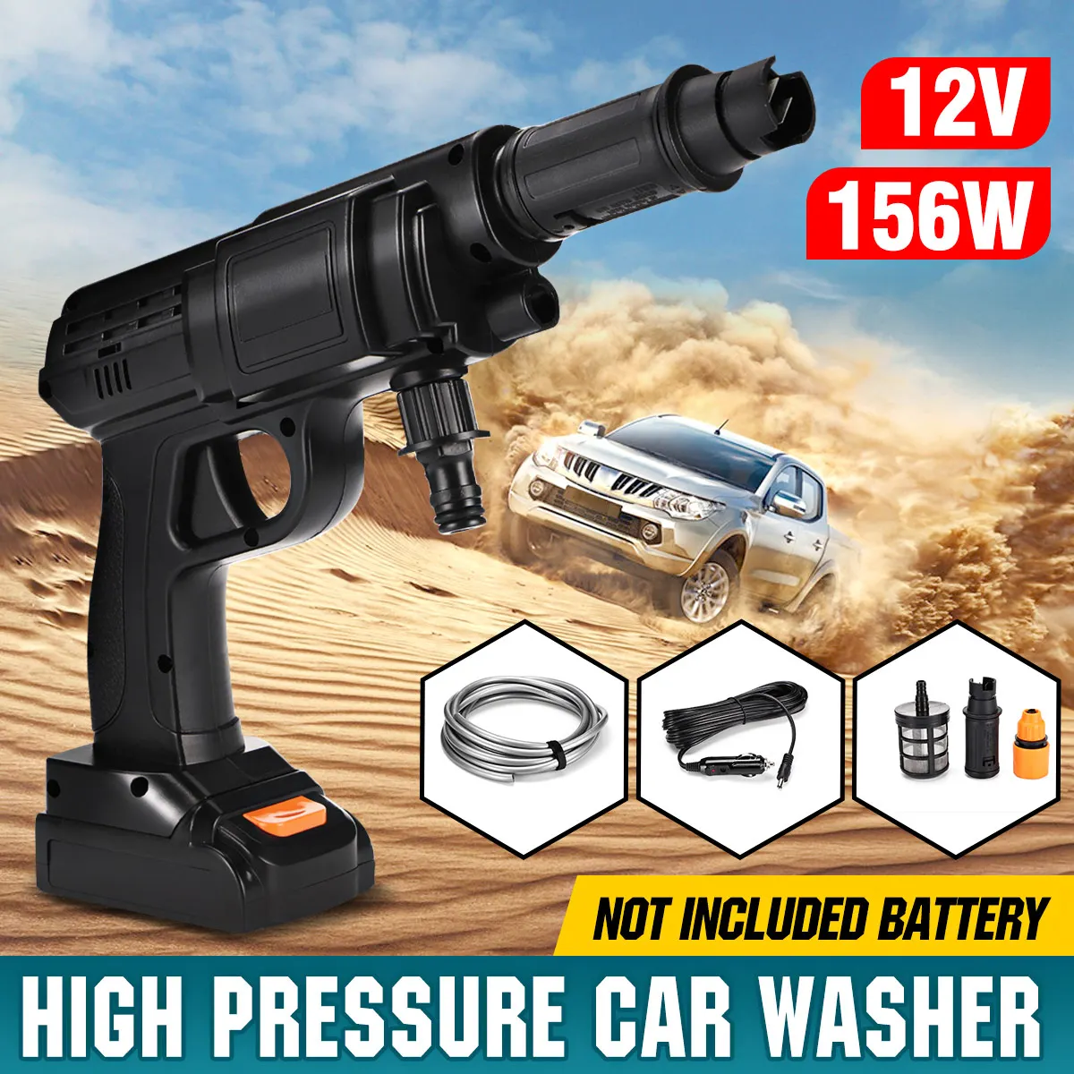 

12V 30BAR Car Washer Spray Washer High Pressure Water Cleaner Car Wash Pressure Water Nozzle Cleaning Machine Kit 30BAR 5M