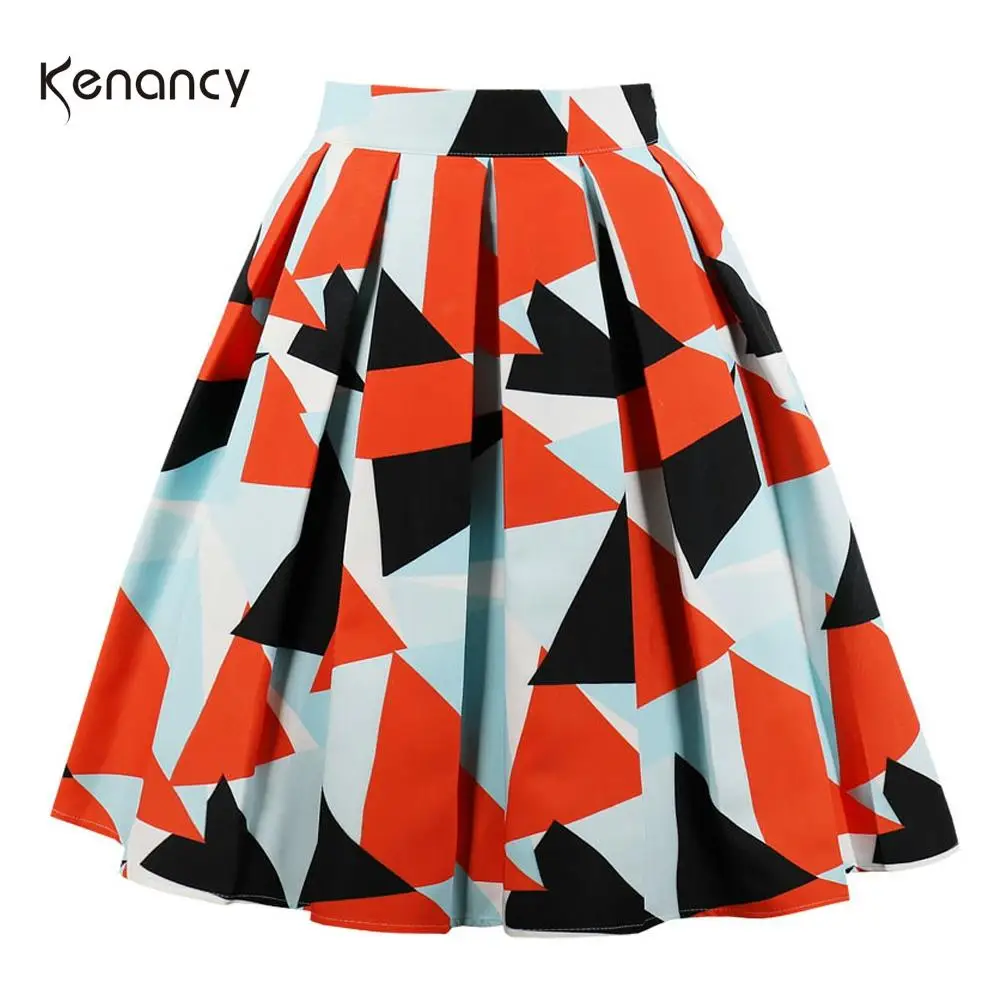 Женская винтажная юбка Kenancy с геометрическим принтом высокой талией а образной