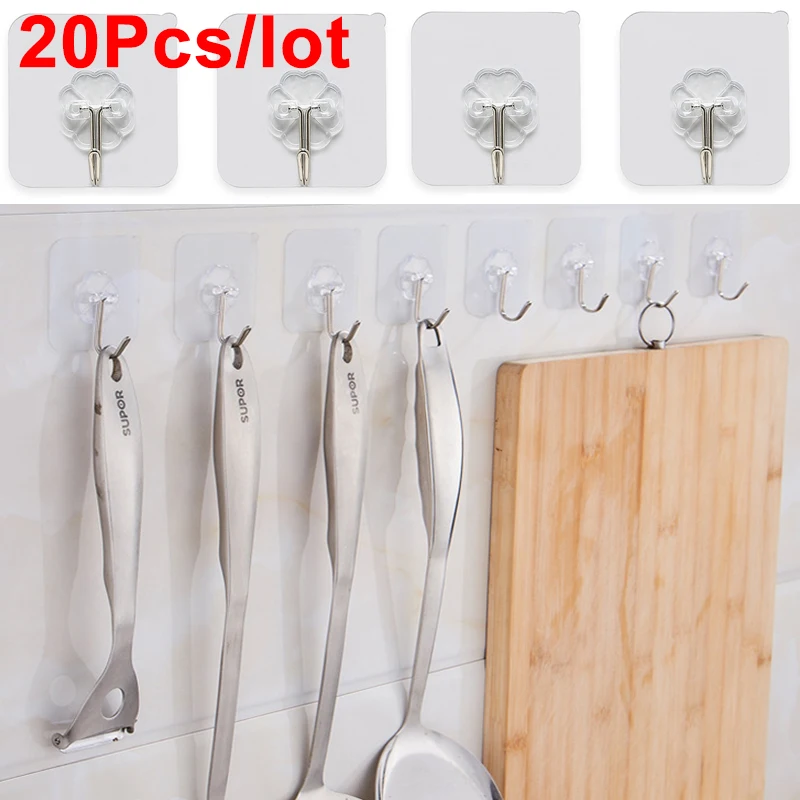

20Pcs Transparent Hooks Strong Self Adhesive Door Wall Hangers Hook Suction Hook Heavy Load Rack Cup Sucker for Kitchen Bathroom