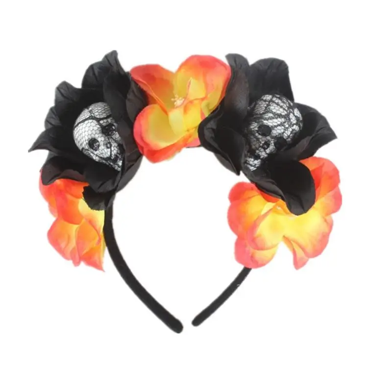 

2021 New Halloween Day of The Dead Simulation Flower Crown Headband Womens Horror Foam Skull Hair Hoop Cosplay Party Favors