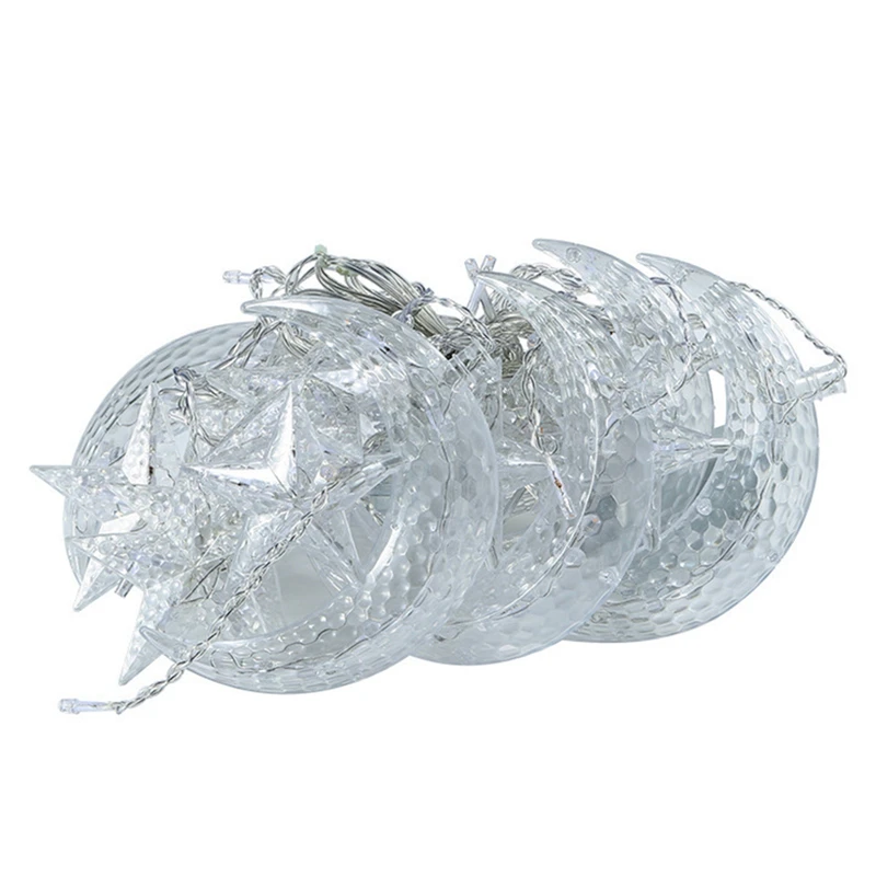 

US110V/EU220V LED Star Moon Curtain String Lights Window Curtain Lights with 8 Flashing Modes Ramadan Decoration