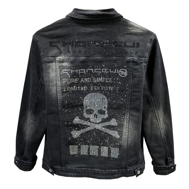 

Men's Punk Skull Denim Jackets Letters Printed Ripped Jean Jacket Fashion High Quality Brand Coat Male Streetwear Dropshipping