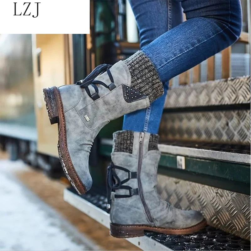 Женские зимние сапоги до середины икры зимняя обувь из флока женские модные