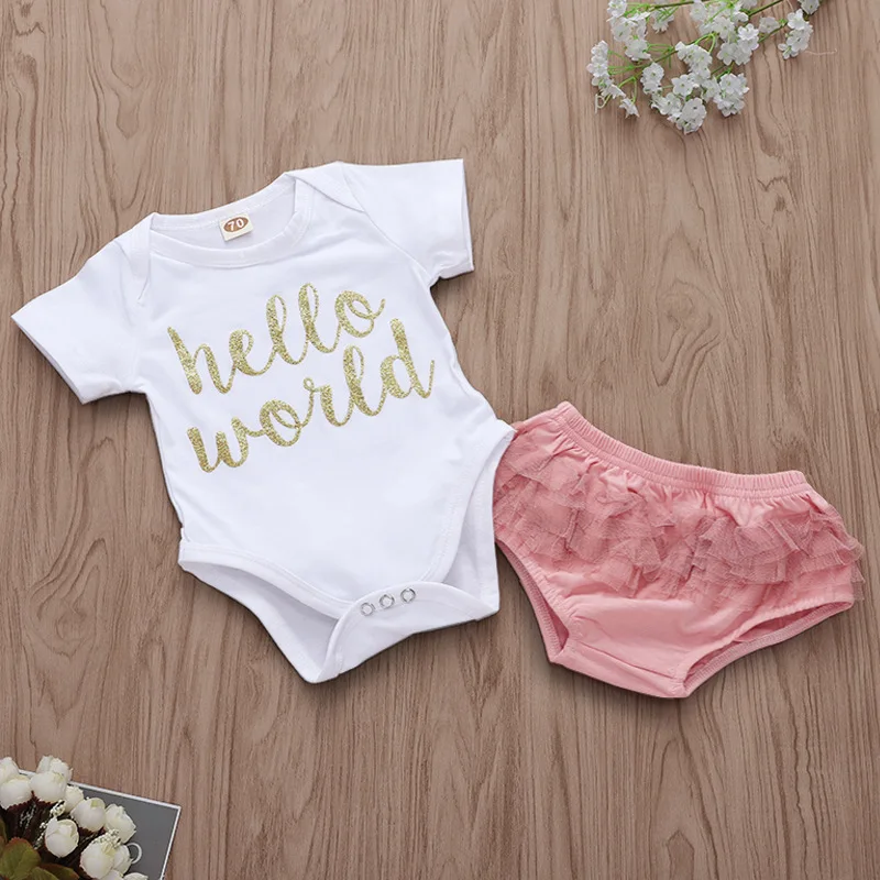 Комбинезон с коротким рукавом для новорожденных девочек принтом Hello World | Мать и