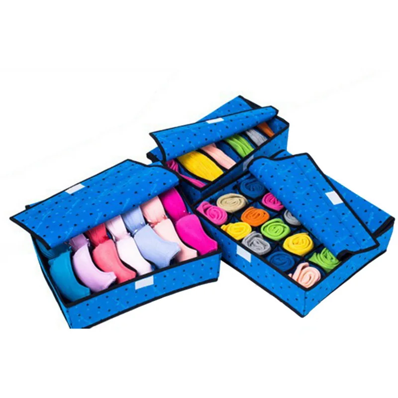 E2 3pcs set HIFUAR многоразовый нижнее белье коробки для хранения бюстгальтеров органайзер, ящики для хранения шарфы носок разделитель для шкафа коробки аксессуары с крышкой оптом - Цвет: E2 3pcs set