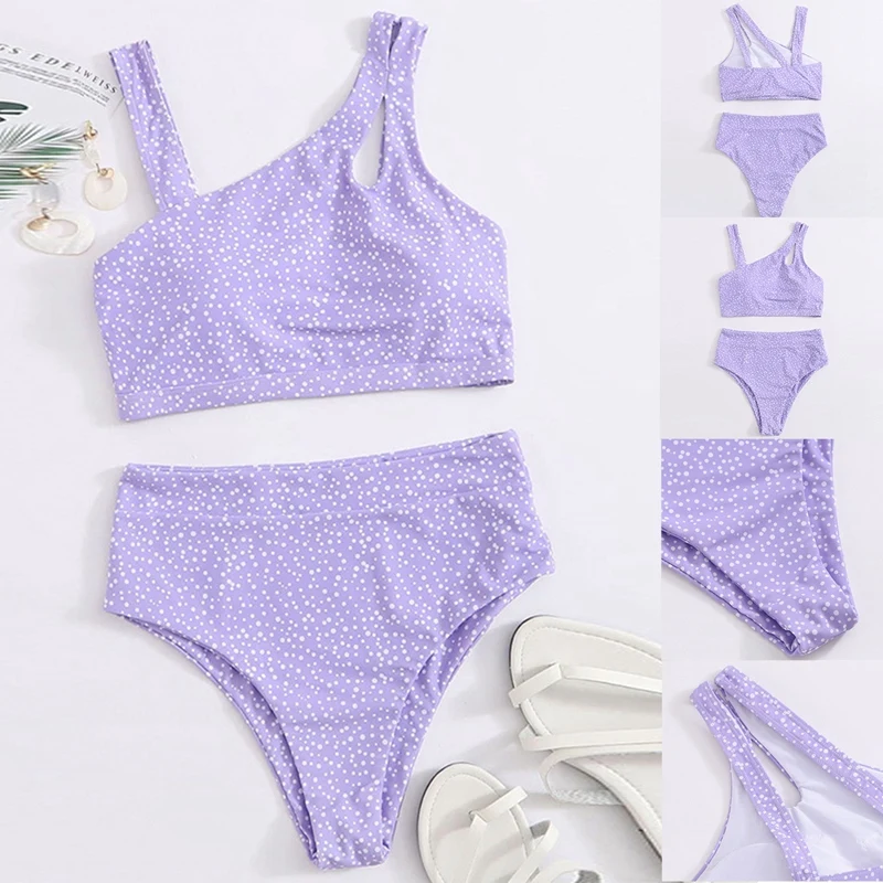 

Women's Print Bikini 2-Piece Sexy High Waist Split Swimsuit Purple