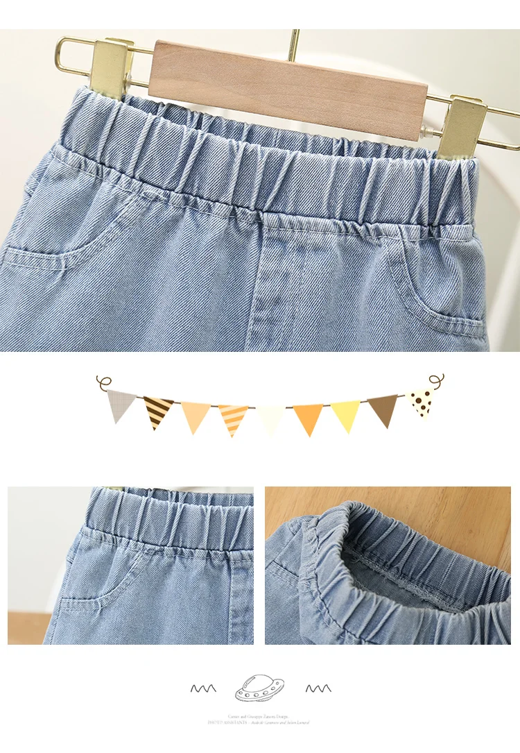 

Fashion Summer Kids Girls Jeans Korean Style Bead Denim Children Short Pants Spring Autumn Baby Girl Clothes 3 5 6 7 8 Years