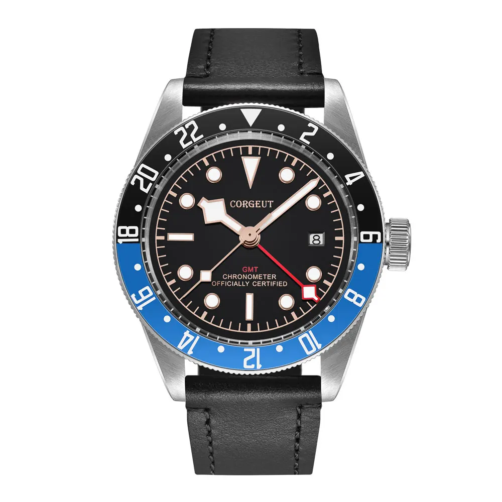 Corgeut люксовый бренд Schwarz Bay GMT Мужские автоматические механические часы Военные Спортивные часы для плавания кожаные механические наручные часы - Цвет: 2031A-SLBG