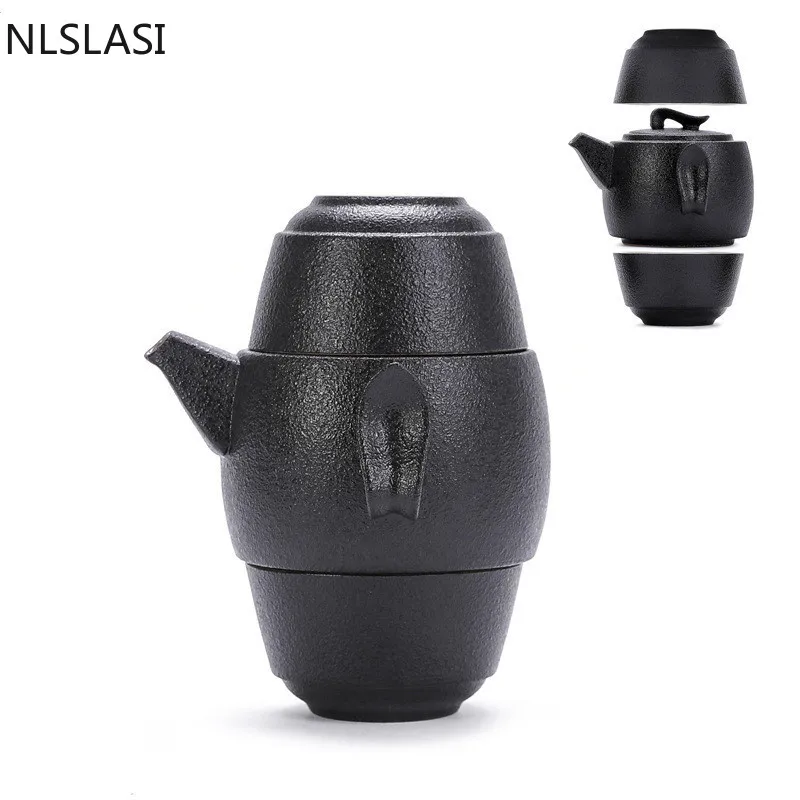 

1 cans 2 cups China Travel Ceramic Tea Set Portable Tea set Teapot Bag, Outdoor Picnic Porcelain Teapot, Mini Tea Cup Tea Set
