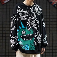 streetwear mens t shirts round neck dinosaur cartoon print harajuku tops tee men spring autumn hip hop long sleeve mens shirt