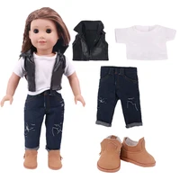 3pcs set leather jacketcoatt shirtjeans fit 18inch american doll clothes accessories our generation girls gift diy toys