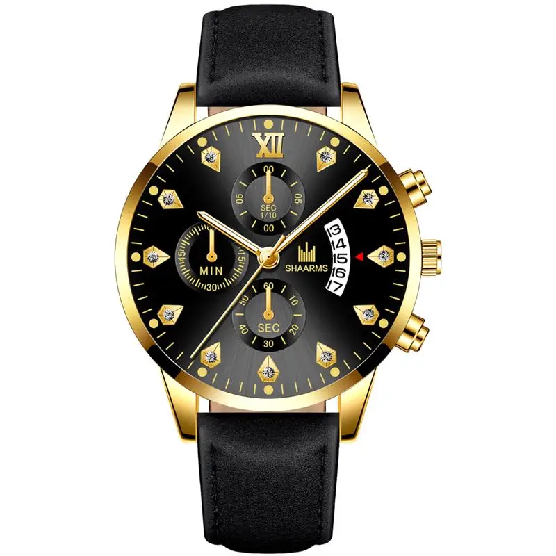 SHAARMS мужские часы новинка бриллиантовые кварцевые кожаный ремешок нержавеющая
