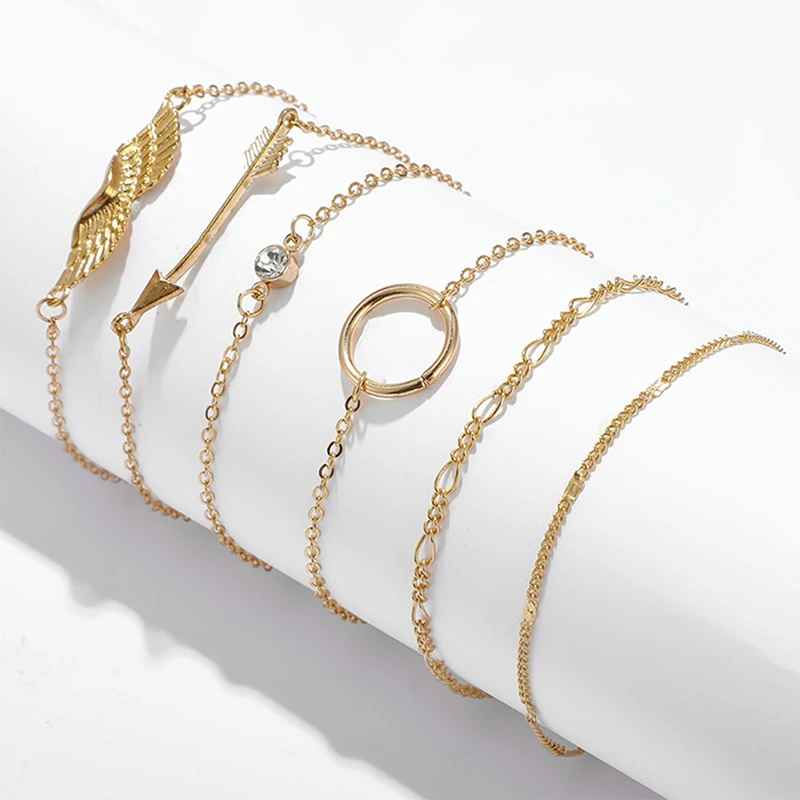 Набор геометрических браслетов Стразы в стиле панк цепочка для женщин богемные
