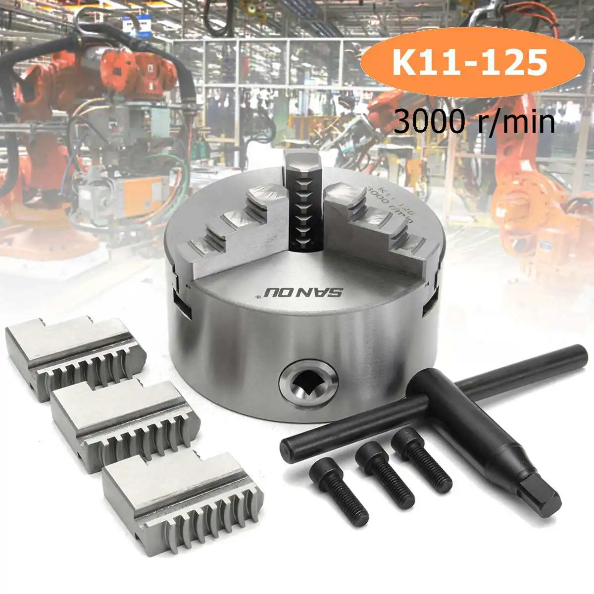 

SANOU K11-125 3 Jaw Lathe Chuck 125mm Self Centering Hardened Reversible Tool for Drilling Milling Machine