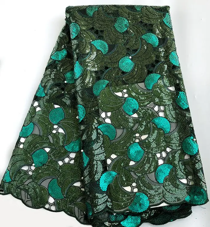 ArmyGreen Aqua Ребенок персик полностью в блестках Блестящий Handcut Французский Кружева holed органза с кружевом в африканском стиле Ткань 5 ярдов в штуке - Цвет: ArmyGreen Aqua