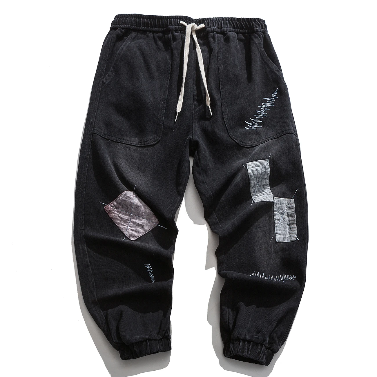 Джинсы мужские с эластичным поясом свободные креативные джоггеры из денима в